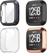【4-Pack】 Case for Fitbit Versa Lite - Soft All-Around Cover, Anti-Scratch Bumper Protective Cover (Black, Dark Grey, Rose Gold, Clear)