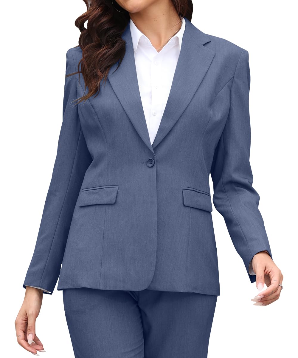 Womens 2 Piece Suit One Button Slim Fit Dressy Blazer Pants Suit Set Business Casual Outfits for Women