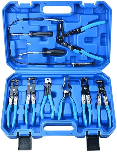 Prokomon Juego de 9 alicates de abrazadera de manguera de largo alcance para combustible aceite agua herramientas automáticas