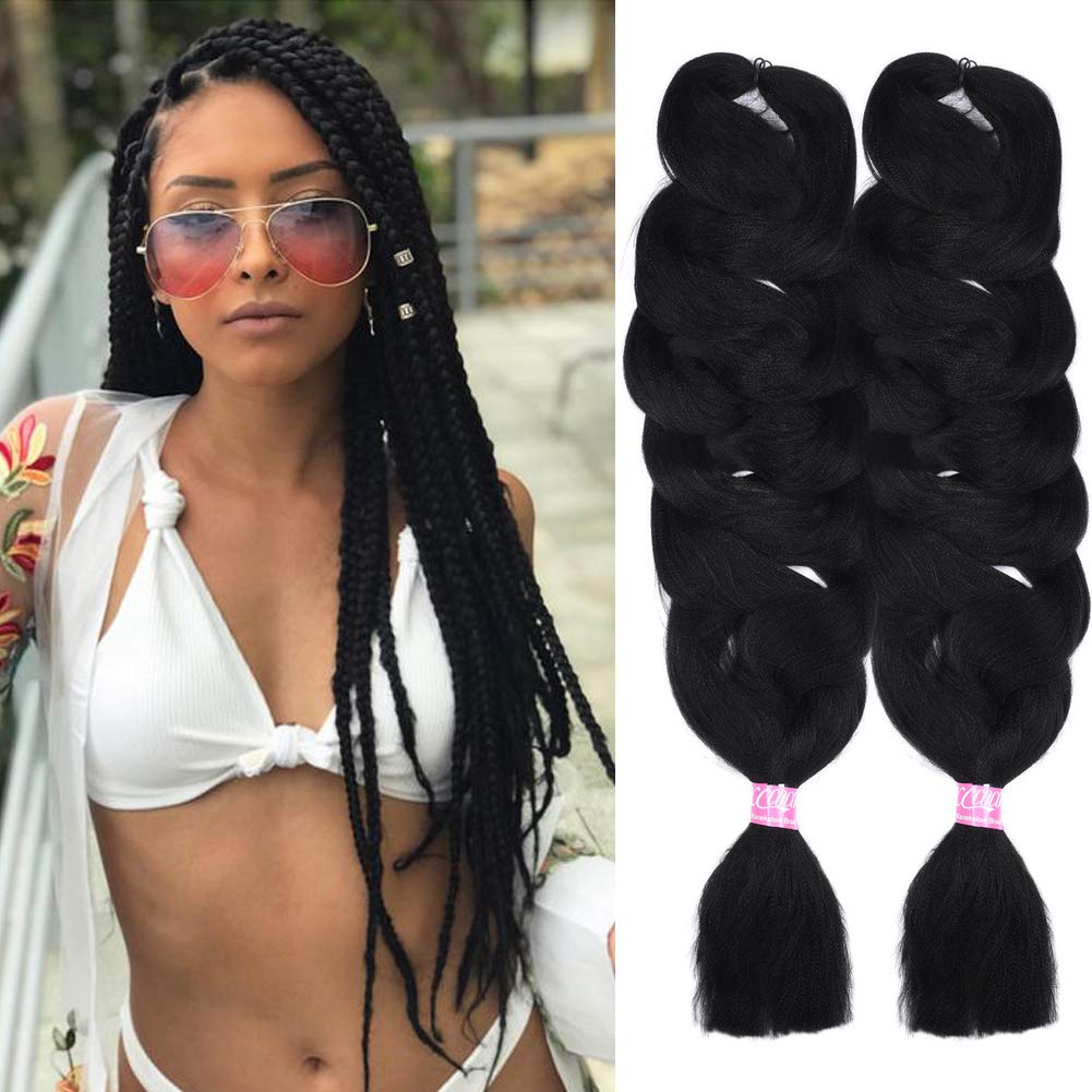 Christmas Gifts 2 Pack Jumbo Braiding Hair Black Color xpression Braiding Fiber Hair Extensions African Jumbo Braids for Twist Corchet (165g/pcs, 84inch,1b#)