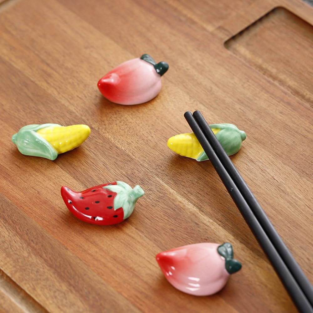 qbodp 4 Pcs Red Strawberry Chopstick Rests Ceramic Chopsticks Holder for Spoon Fork Chopsticks Home Dining Table Decor Crafts Ornaments