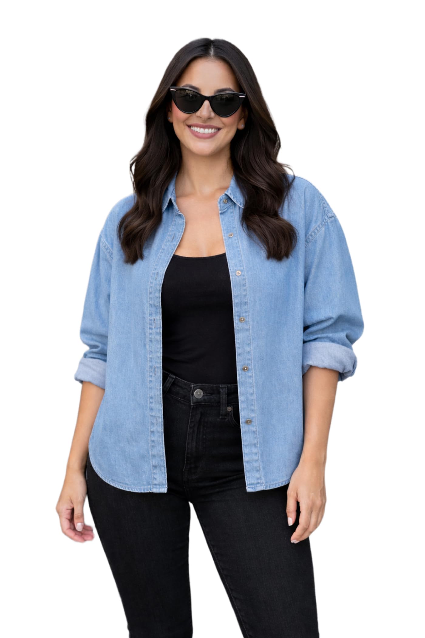 funday fashion Women Oversized Fit Solid Casual Denim Shirt-picture-19