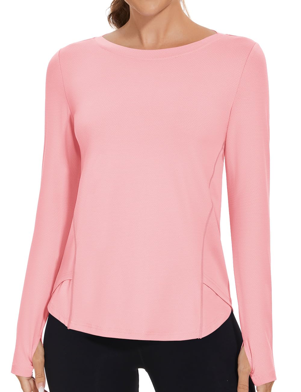Rapbin Women's UPF 50+ Sun Protection T-Shirts Long Sleeve Boat Neck Workout Lightweight Quick Dry Top with Thumb Hole
