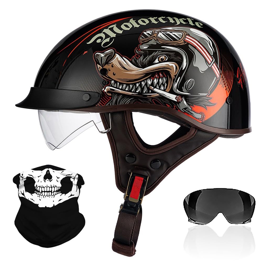 Rhbddhv K Retro Half Face Motorbike Helmet, Moped Open Face Motorbike Helmet, Ece2206 Approved, With Visor Half Motorbike Helmet, Jet Helmet With Built-In Goggles For Cruiser Moped Scooter