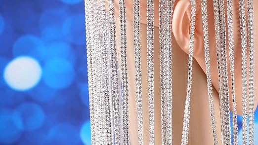 Quelay Rhinestone Headpiece Cap 1920s Long Tassel Crystal Diamond