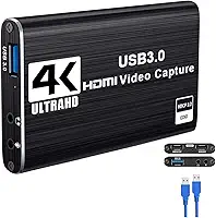 Placa de Captura HDMI 4K USB 3.0, Captura de Vídeo e Áudio para Streaming, Compatível com Windows/Linux/MacOS, Entrada HDMI para Consoles e Câmeras, Nintendo Switch e video streaming