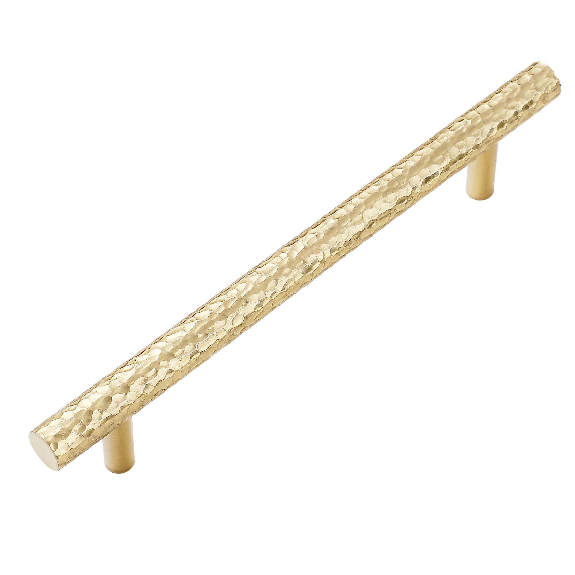 KOPPALIVE 3-Pack Solid Brass Kitchen Cabinet Pulls, Gold Modern T-Bar Handles, 5-Inch Hole Center Hammered Handles for Dresser Drawer Cupboard, 6-7/8 Inch Total Length, Polished Finish
