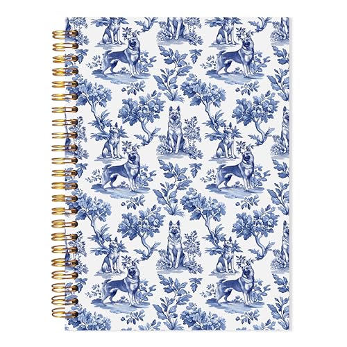 LADOCK French Country German Shepherd Spiral Notebook Journal, German Shepherd Gifts for Women Men, Blue and White Chinoiserie Dog Notebook, Grandmillennial Dog Journal, 5.5x8.3
