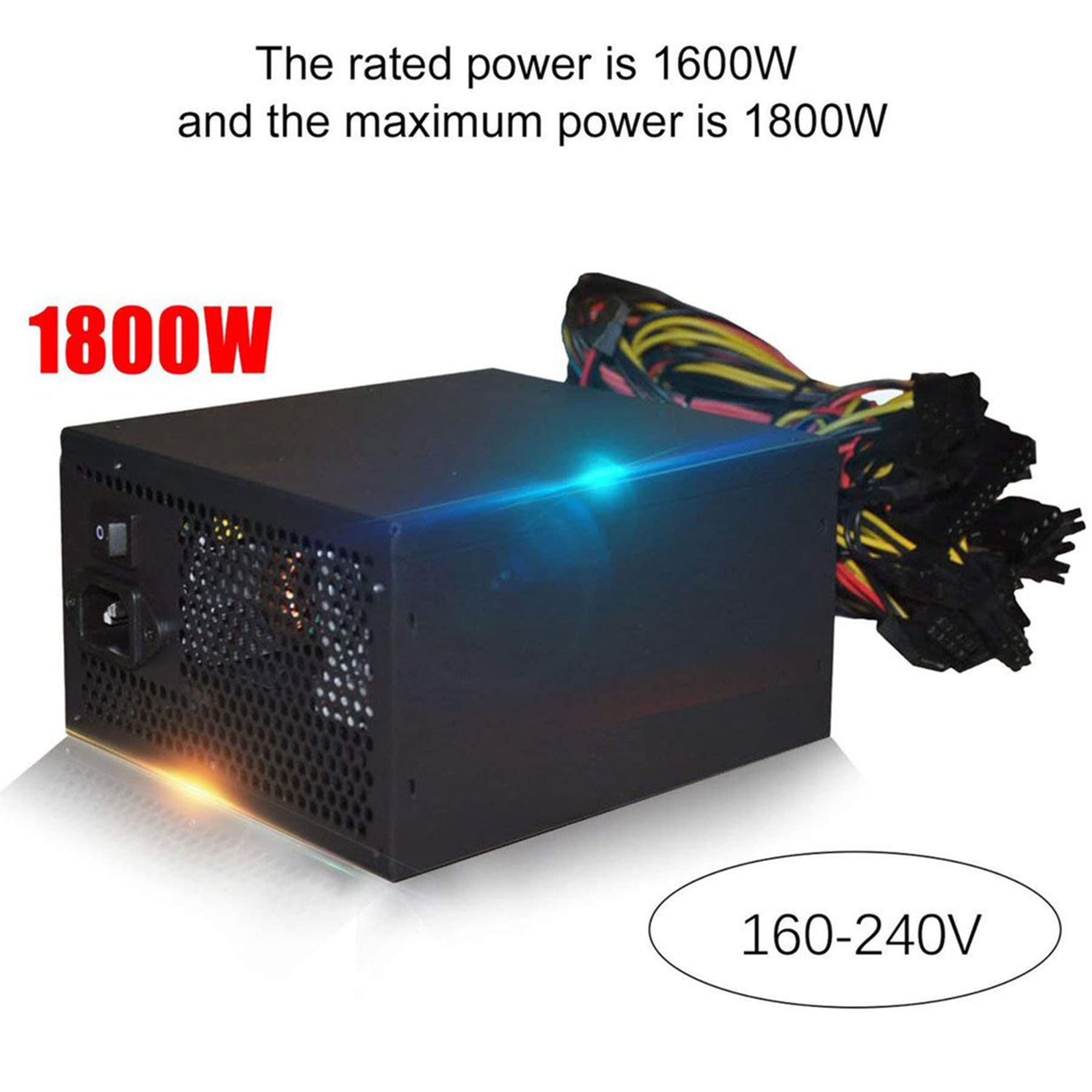 Alimentatore minerario 1800W per GPU 6/8 GTX,Potenza mineraria Ethereum BTC ASIC ATX Alimentazione mineraria,ETH Bitcoin Mining PSU PC PC Alimentatore Mining Rig PSU