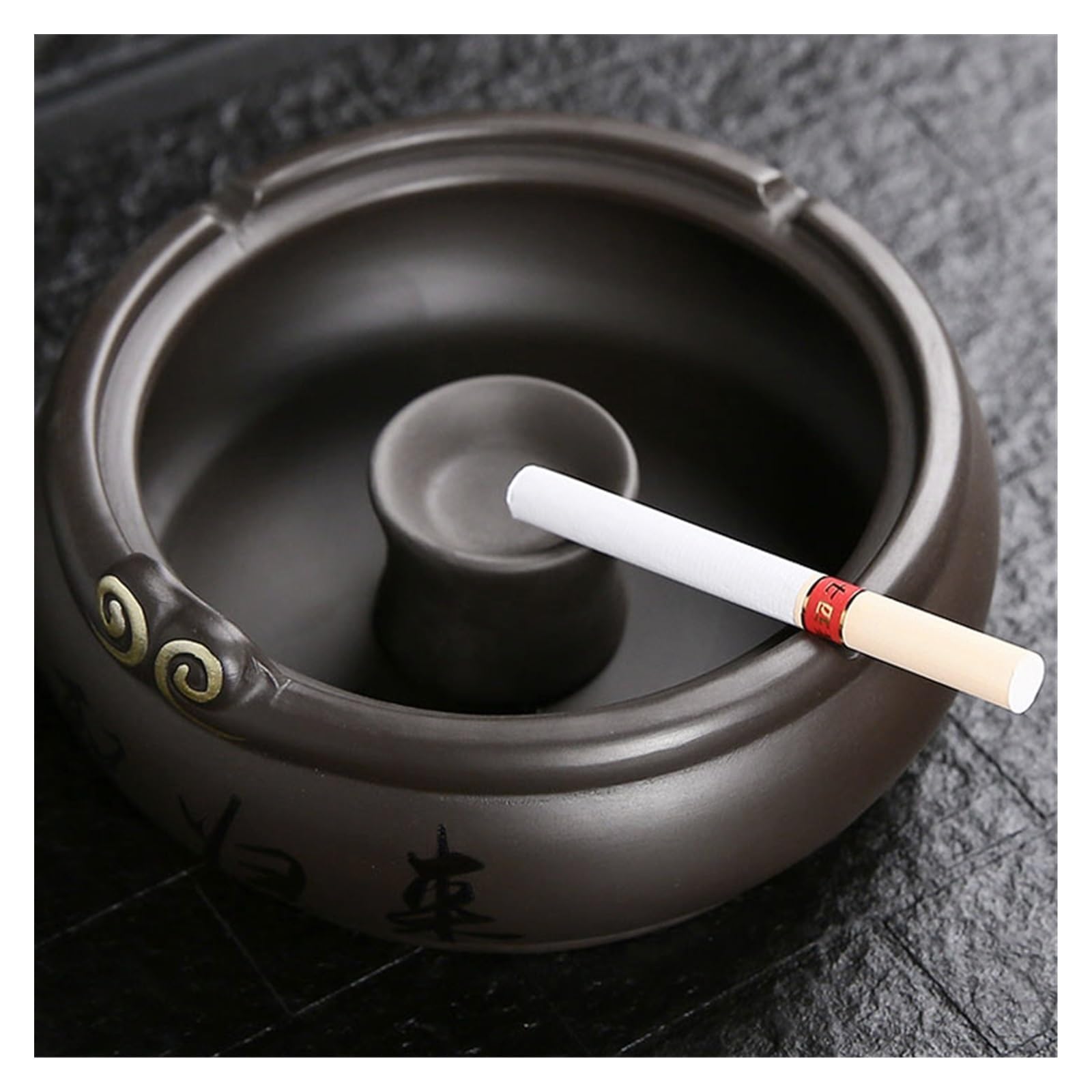 Cendrier D'extérieur En Céramique Avec Couvercle - Cendrier De Bureau Noir En Céramique Pour La Maison, Le Bureau, Le Jardin, La Décoration D'intérieur