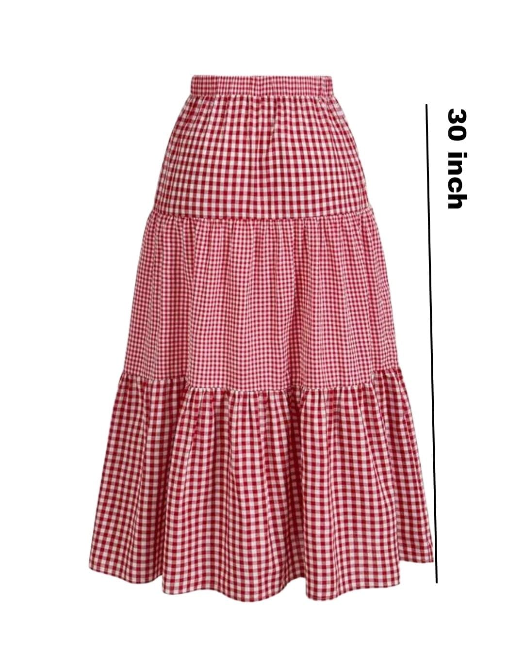 Mrugneni Girls Cotton Blend Midi Skirt, Adjustable Waist, Ruffle Pattern, Tiered Hem, Black (Red) 2