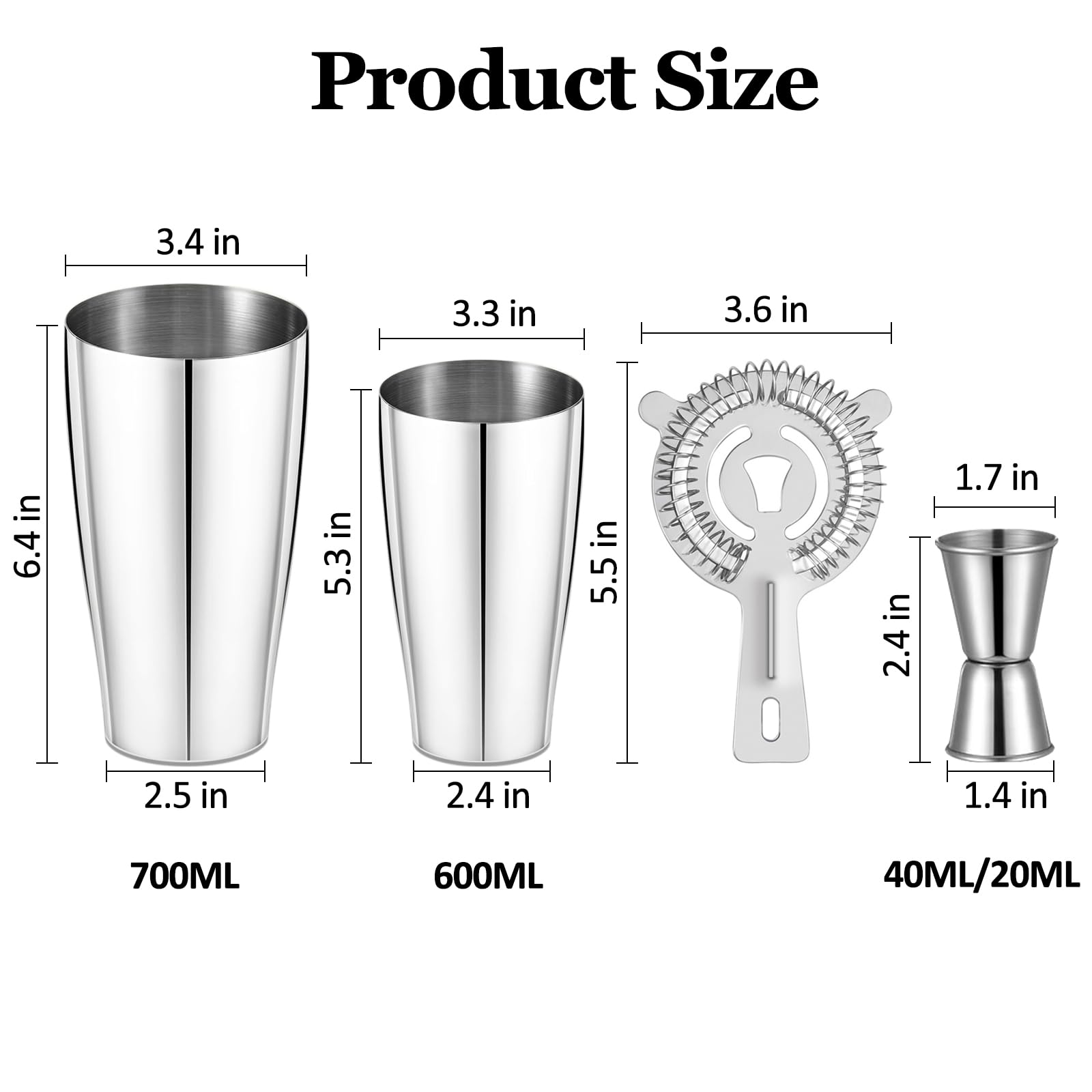 Silver Cocktail Shaker Set 3-Piece: Bartender-Approved Boston Shaker, Micro-Mesh Strainer & Precision Jigger MVSLIHGLI Mixology Kit for Whiskey Sour, Margarita, Espresso Martinis