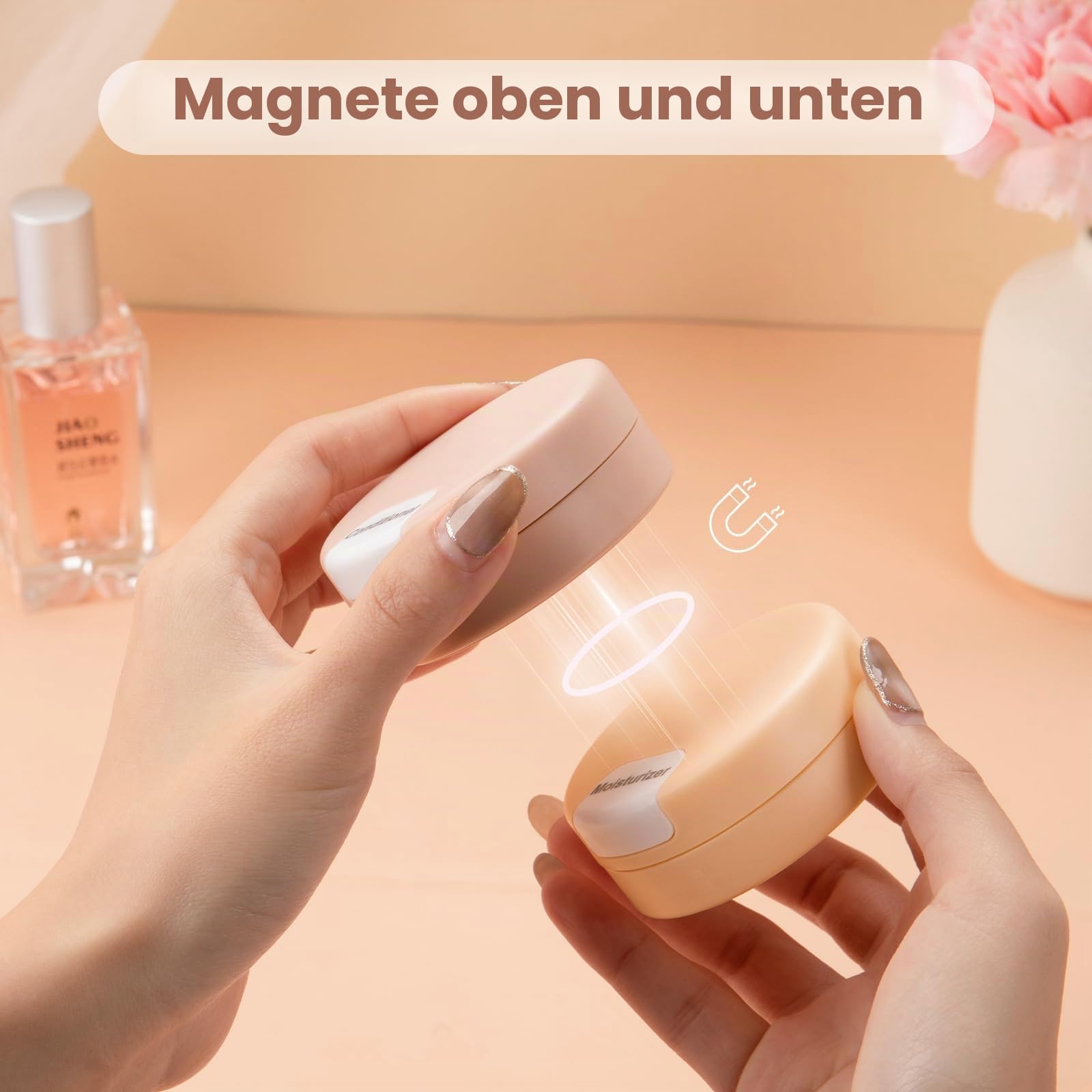 Gemice Magnetische Reisebehälter, Hautpflege-Set für Gesichtsreiniger, Feuchtigkeitscreme, Sonnenschutz, Aprikose, 1 floz