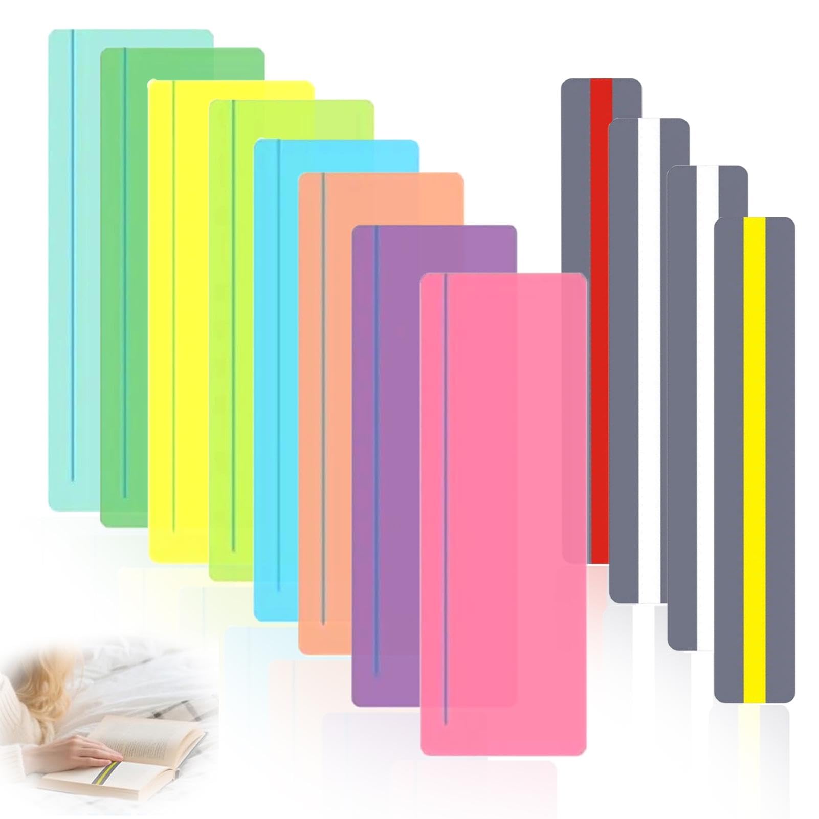 12pcs Dyslexia Overlays, Coloured Reading Ruler Overlays and Protective Case - Enhance Reading Comfort and Speed with Guided Strips, ADHD& Dyslexia Aids, Reduce Visual Stress