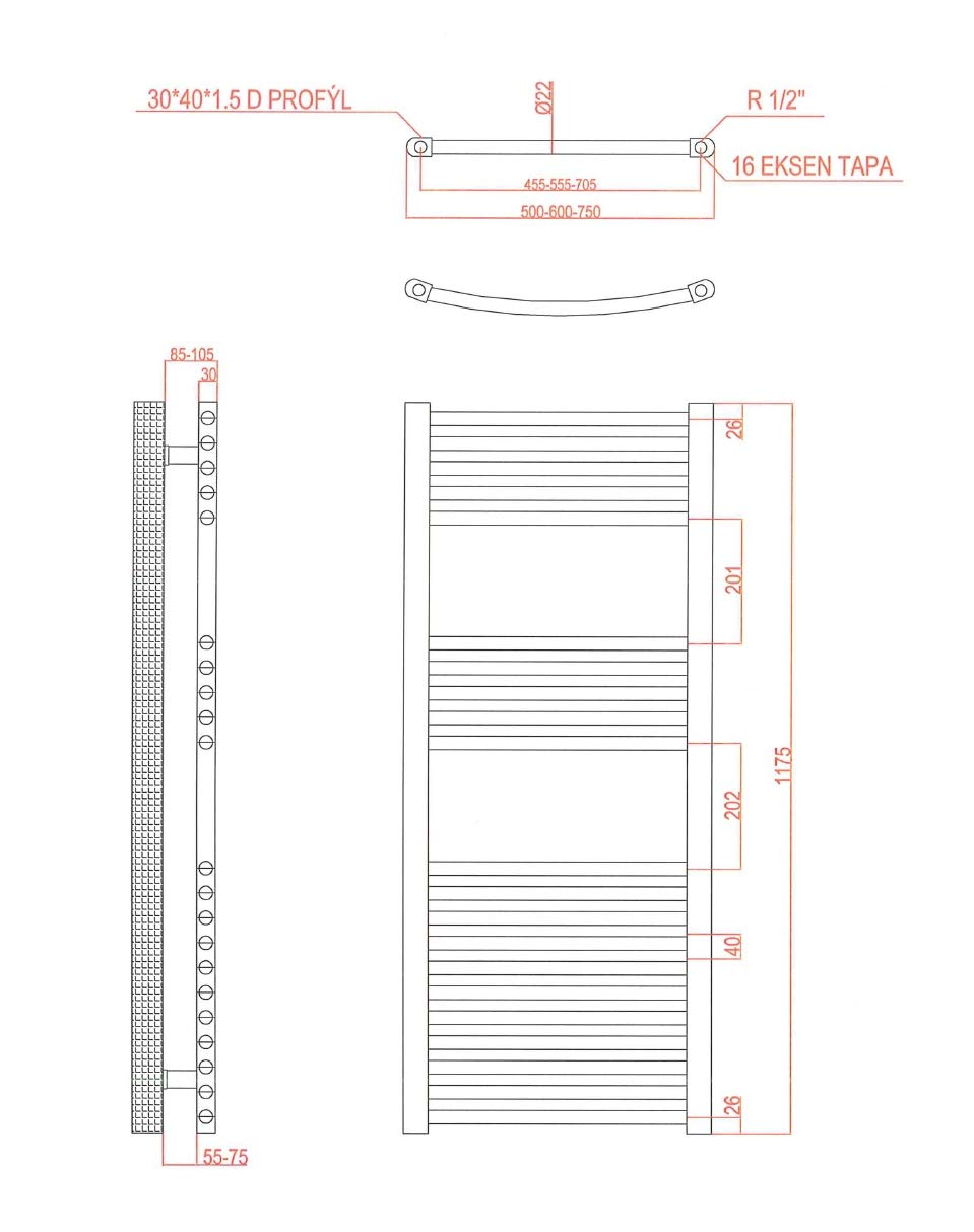 anapont Radiador de baño, color blanco, curvado, alta calidad, disponible en varios tamaños, toallero (1175h x 600b)