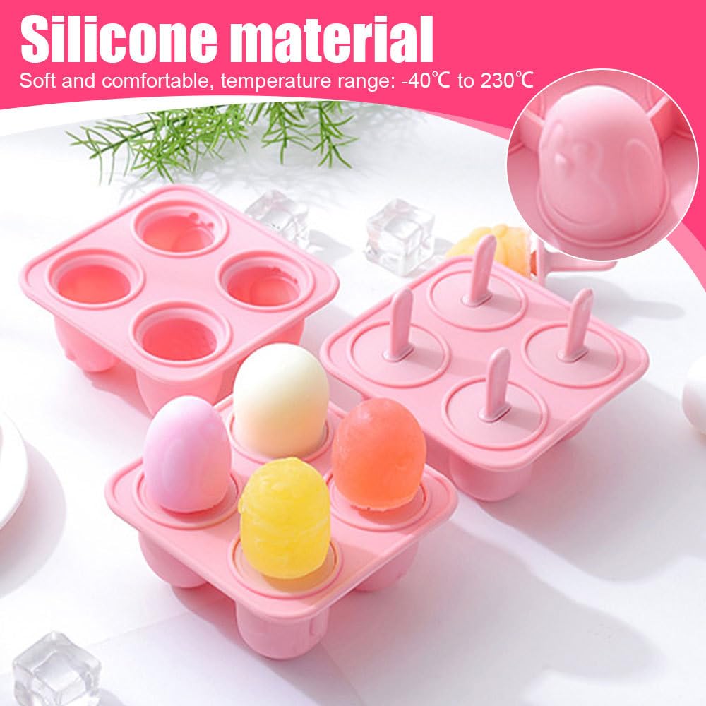 Silicone Ice Cream Mold,4 Cavity Ice Pop Molds Different 3D Animal Shaped with Sticks for Make Fruit Chocolate Yogurt Ice Cream