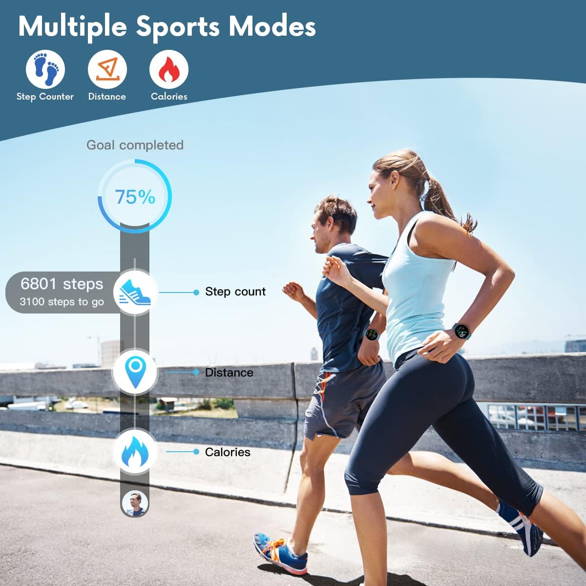 TAOPON Smart Watch tracking steps, distance, and calories during exercise