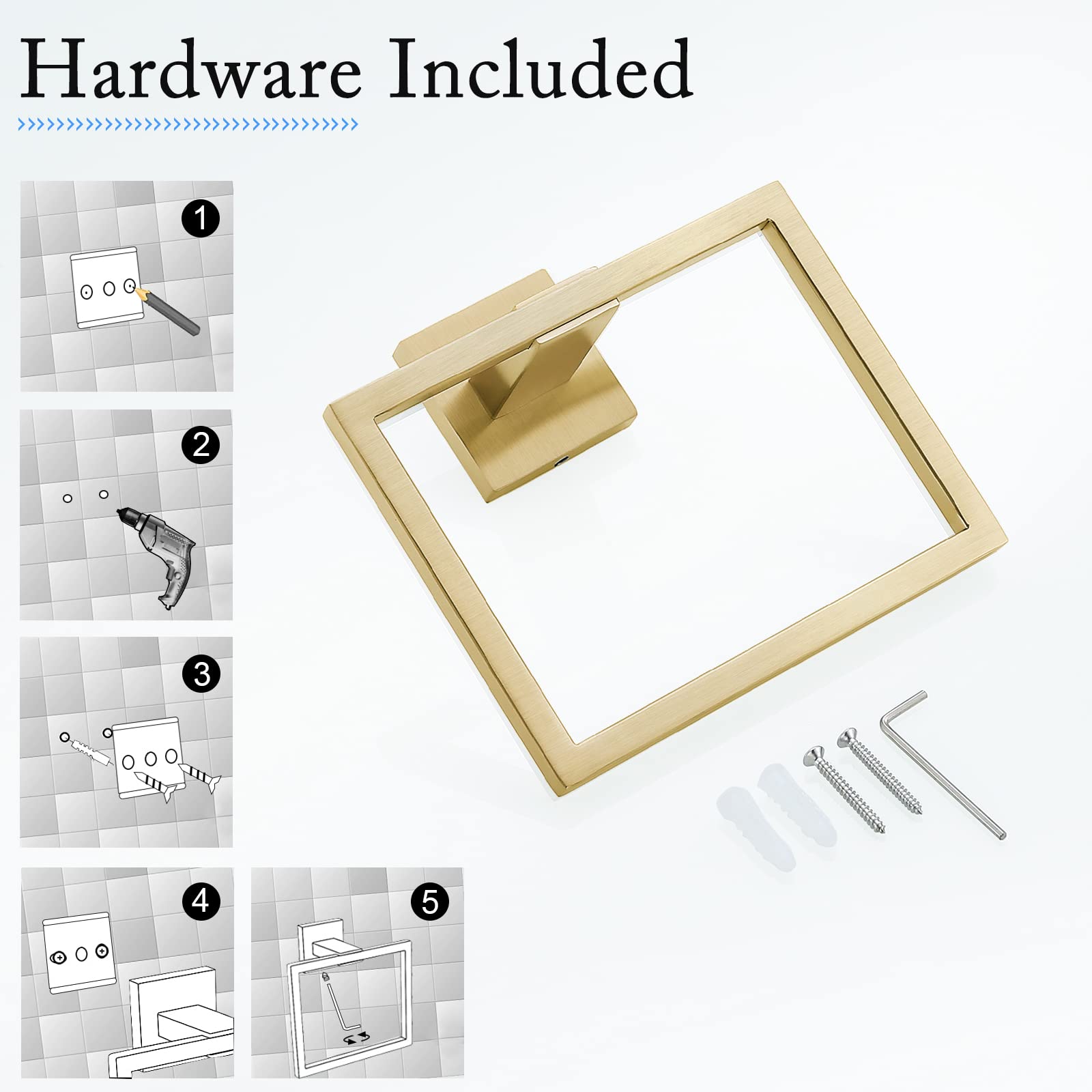 Brushed Gold Towel Ring - Modern Wall Mount -3