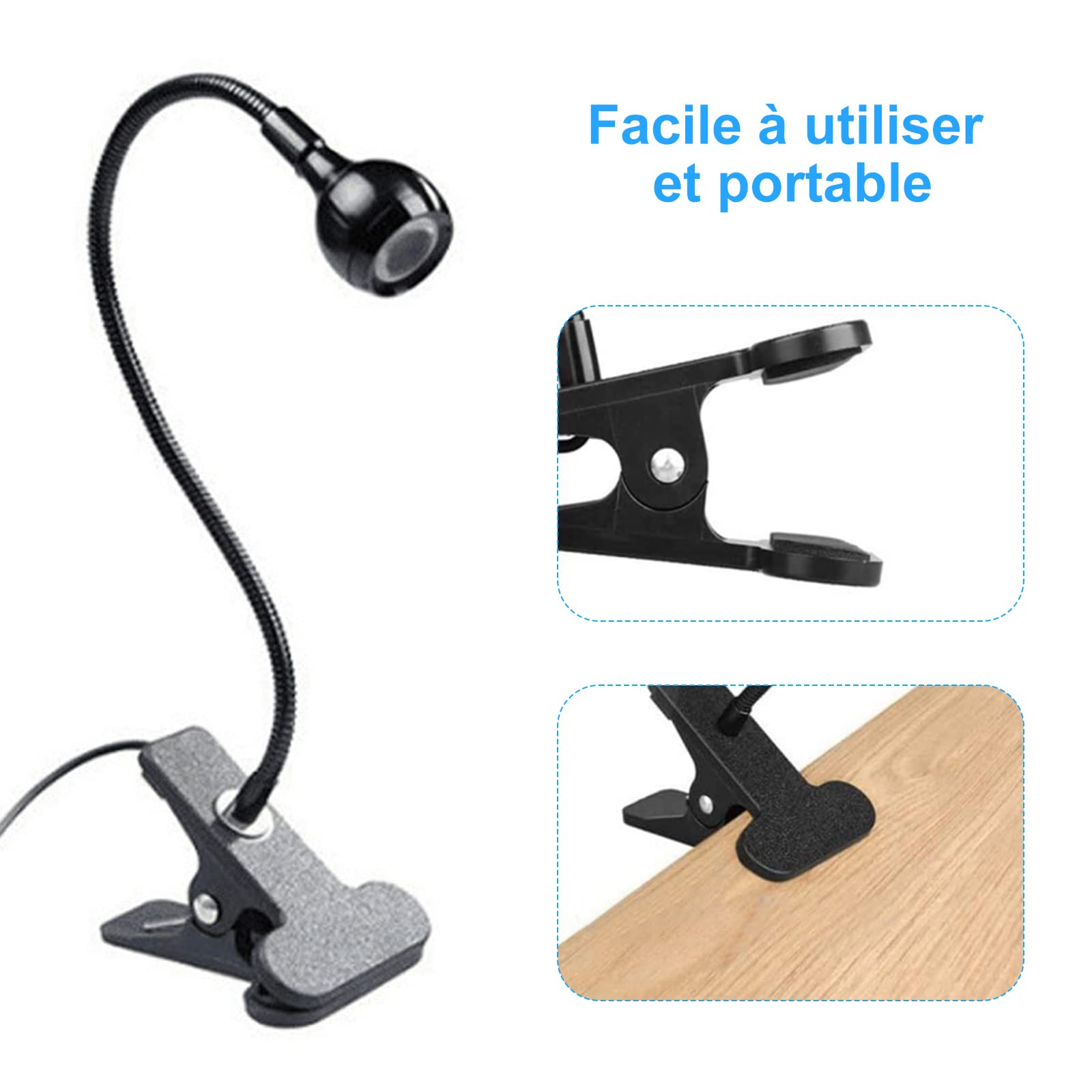3W 395NM Lampada per polimerizzazione con colla per unghie LED portatili Lampada da scrivania a collo d'oca Lampada a raggi ultravioletti per polimerizzazione della colla per unghie