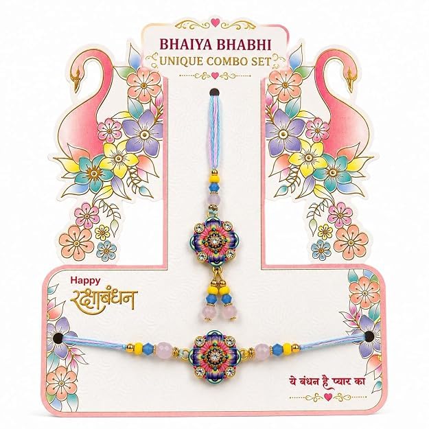 02 Bhaiya Bhabhi Unique Combo Set - Designer Lumba and Rakhi for Brother and Sister-in-Law with Premium Packaging-image-21