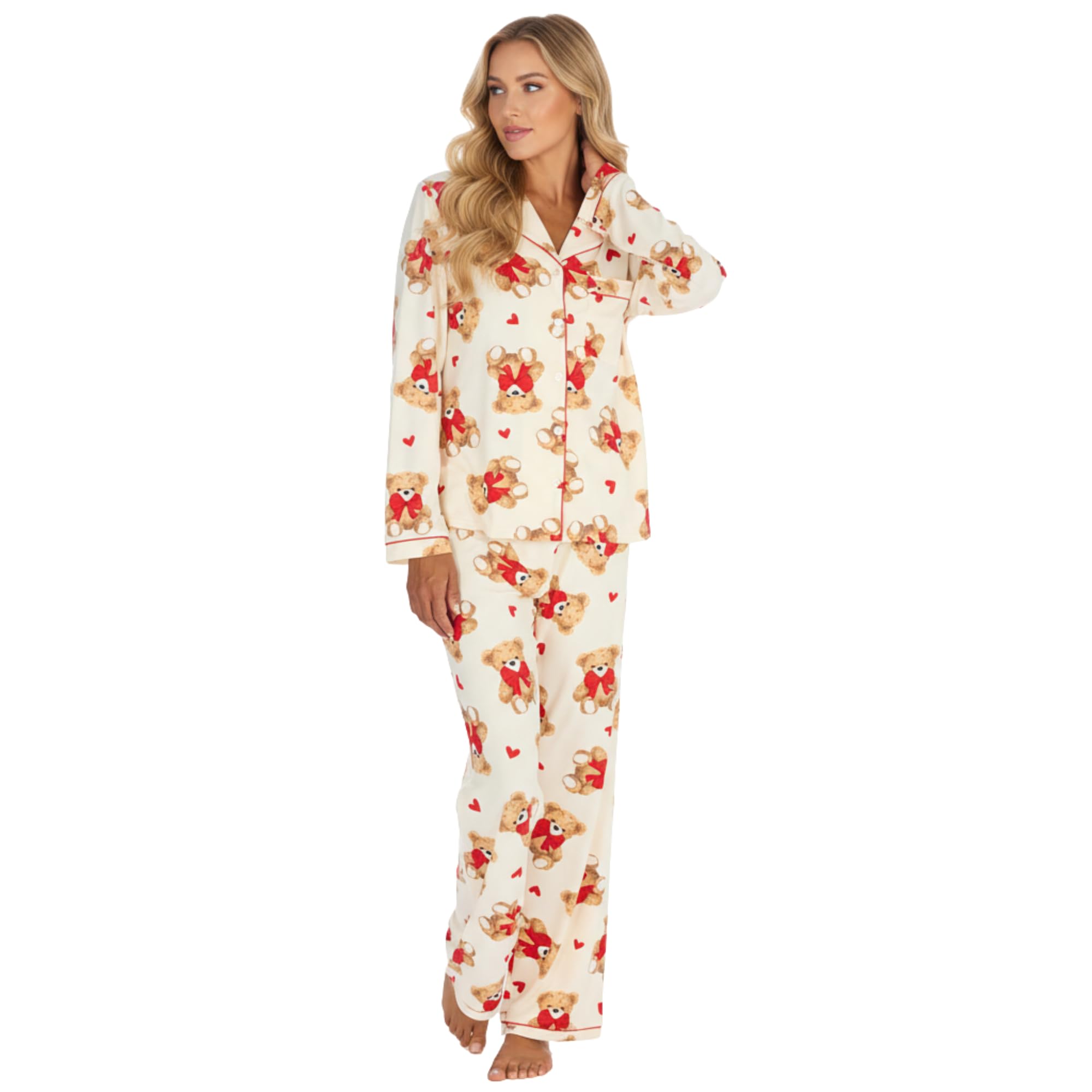 INSIGNIA Women’s Pyjama Set Long Sleeve Button Up Top & Full-Length Trousers – Soft St...