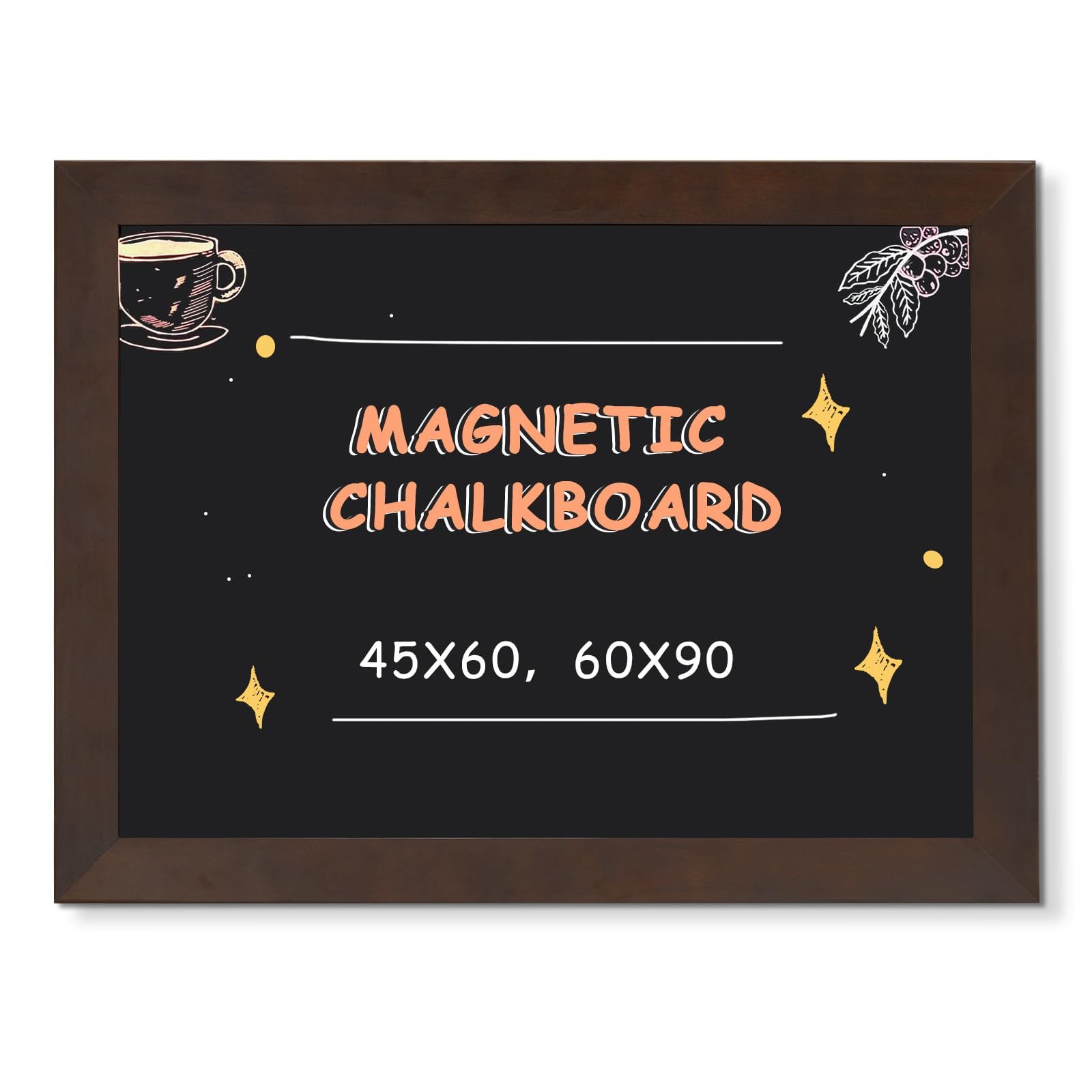 DOLLAR BOSS Magnetic Chalk Board Solid Pine Wood Frame Blackboard 90 x 60 cm Magnetic Chalkboard for Walls, Kitchen Chalkboard, Wooden Magnetic Board Notice Board Bar Cafe Menu and Office, Brown Frame