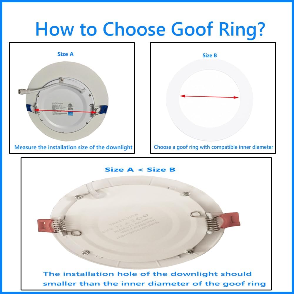 4 Pack White Goof Trim Rings 6.29" x 8.58" (ID x OD) for Recessed Can Lighting Down Light Ceiling Light Fixtures Steel