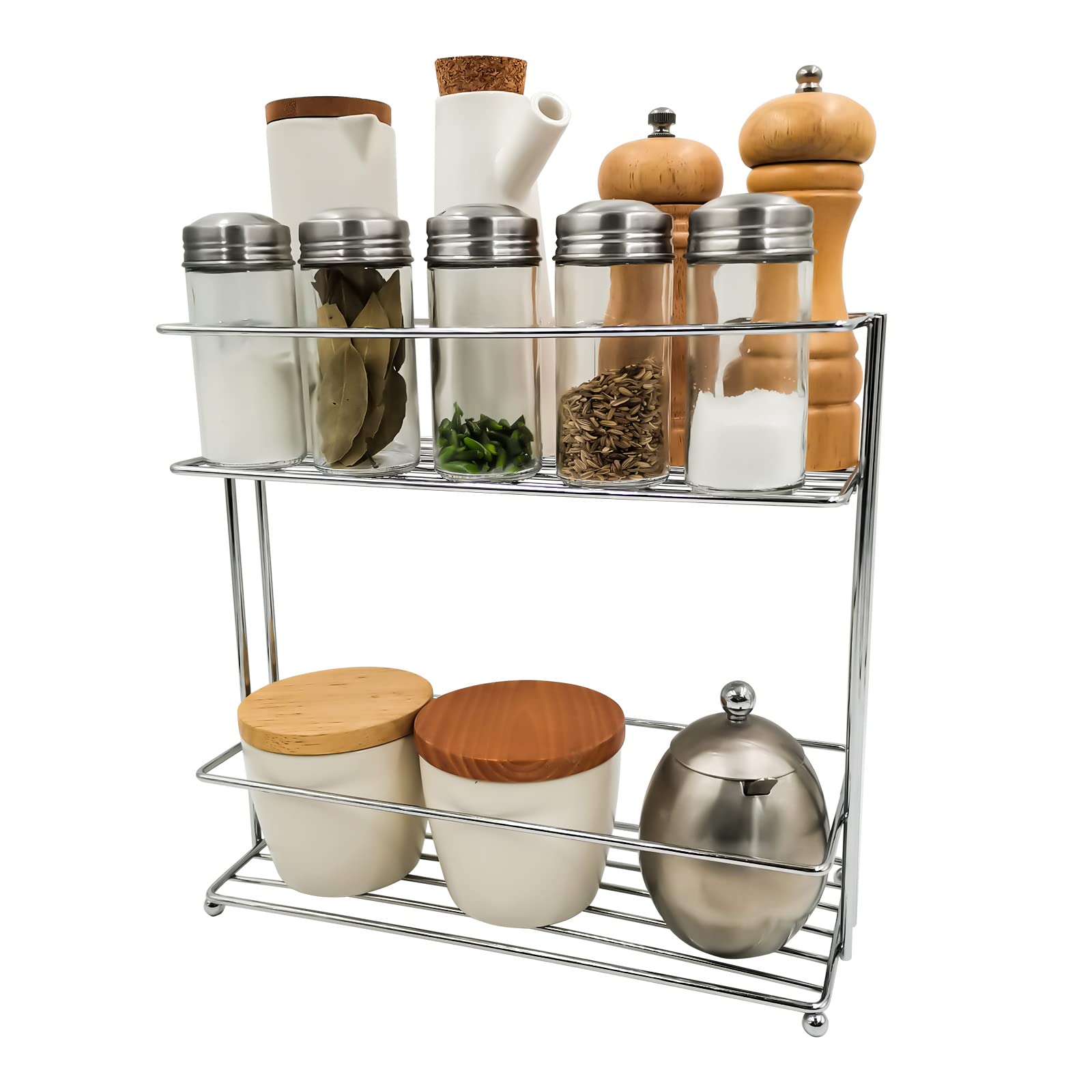 FULL TREND Spice Rack Organizer for Countertop, 2-Tier Spice Organizer for Bathroom Jars Bottles Cans Storage Organizer Holder Shelf Office Storage Shelf for Bathroom Cabinet Desk Pantry