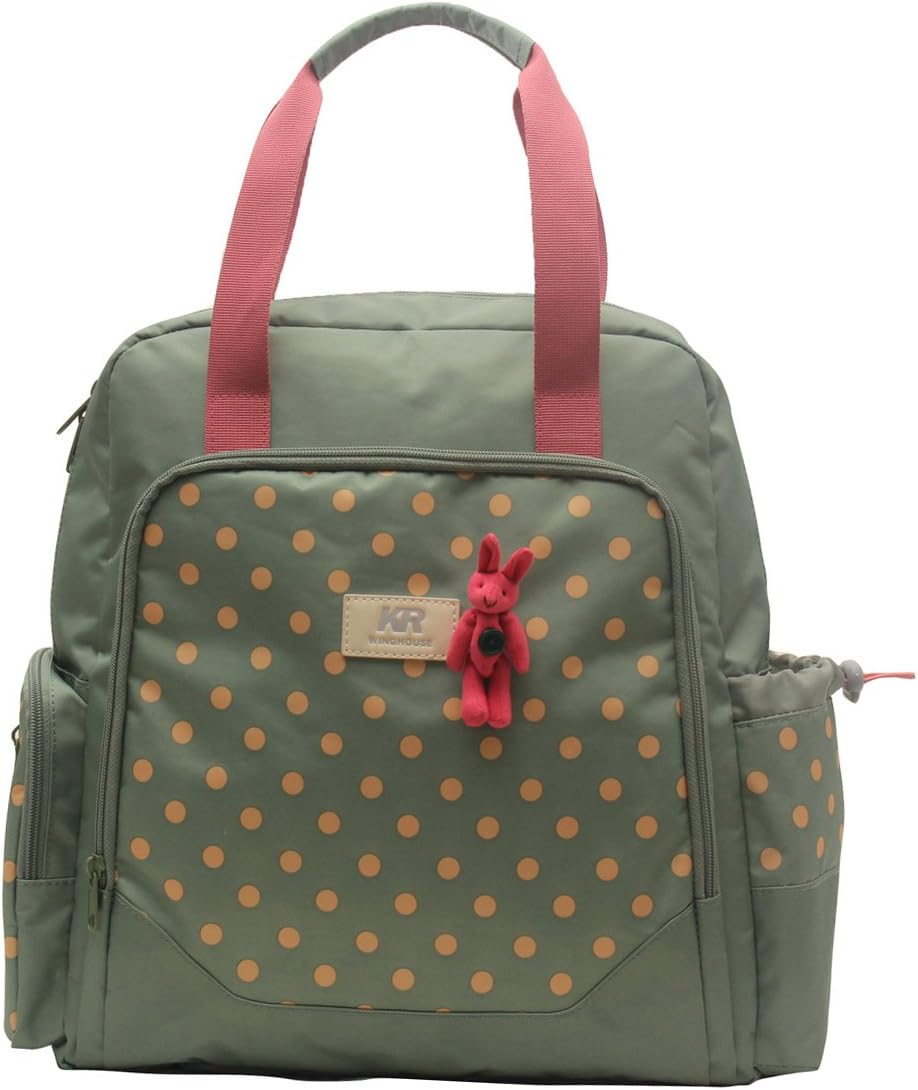 KAI KRwinghouse Fashion Multifunction Backpack Handbag Mummy Bag Baby Bag 13 x 14.2 x 5.1 inches (Dark Green)