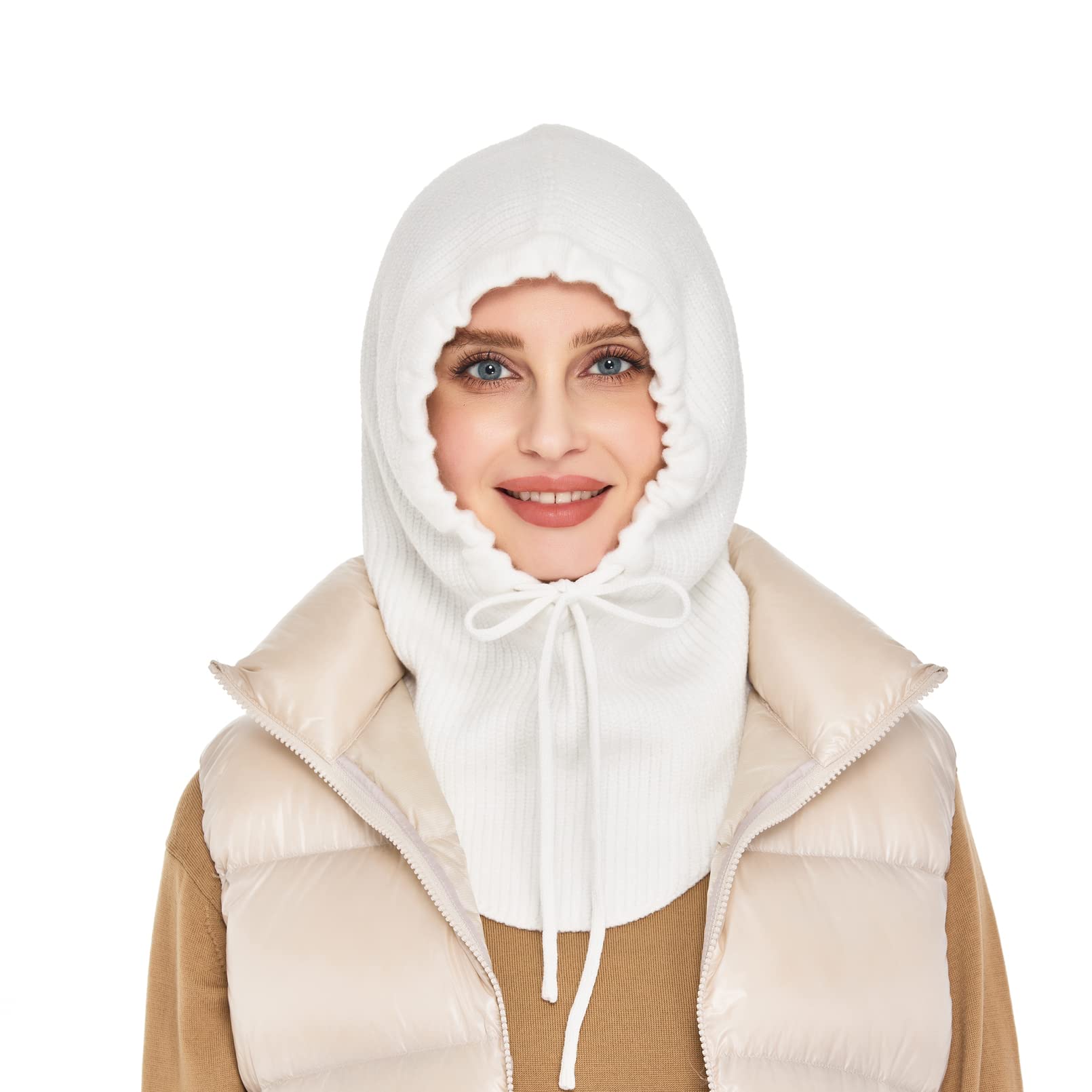 Timoise Knit Winter Hats for Women Balaclava Warm Hooded Scarf for Men and Women Beanie Hat Skull Cap