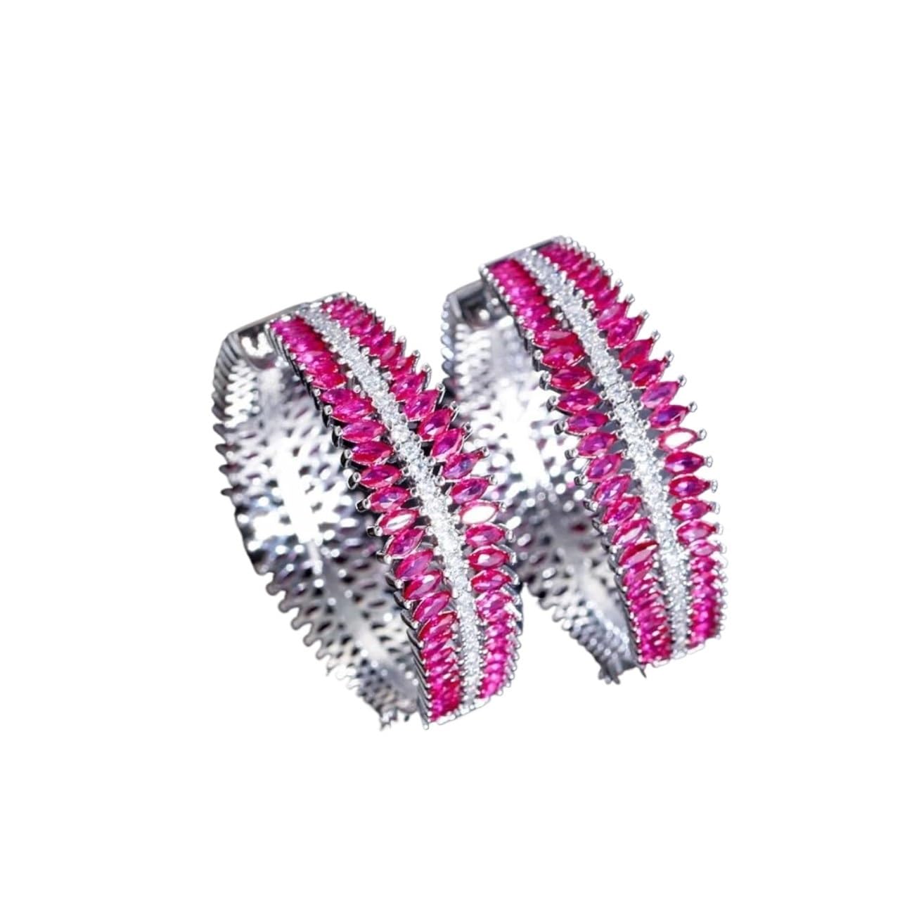 JFGCTYHXY Earrings, Zircons Genuine Cubic Zirconia Pave Fuchsia Red Cz Big Chunky Round Two Sided Hoop s For Women Jewelry
