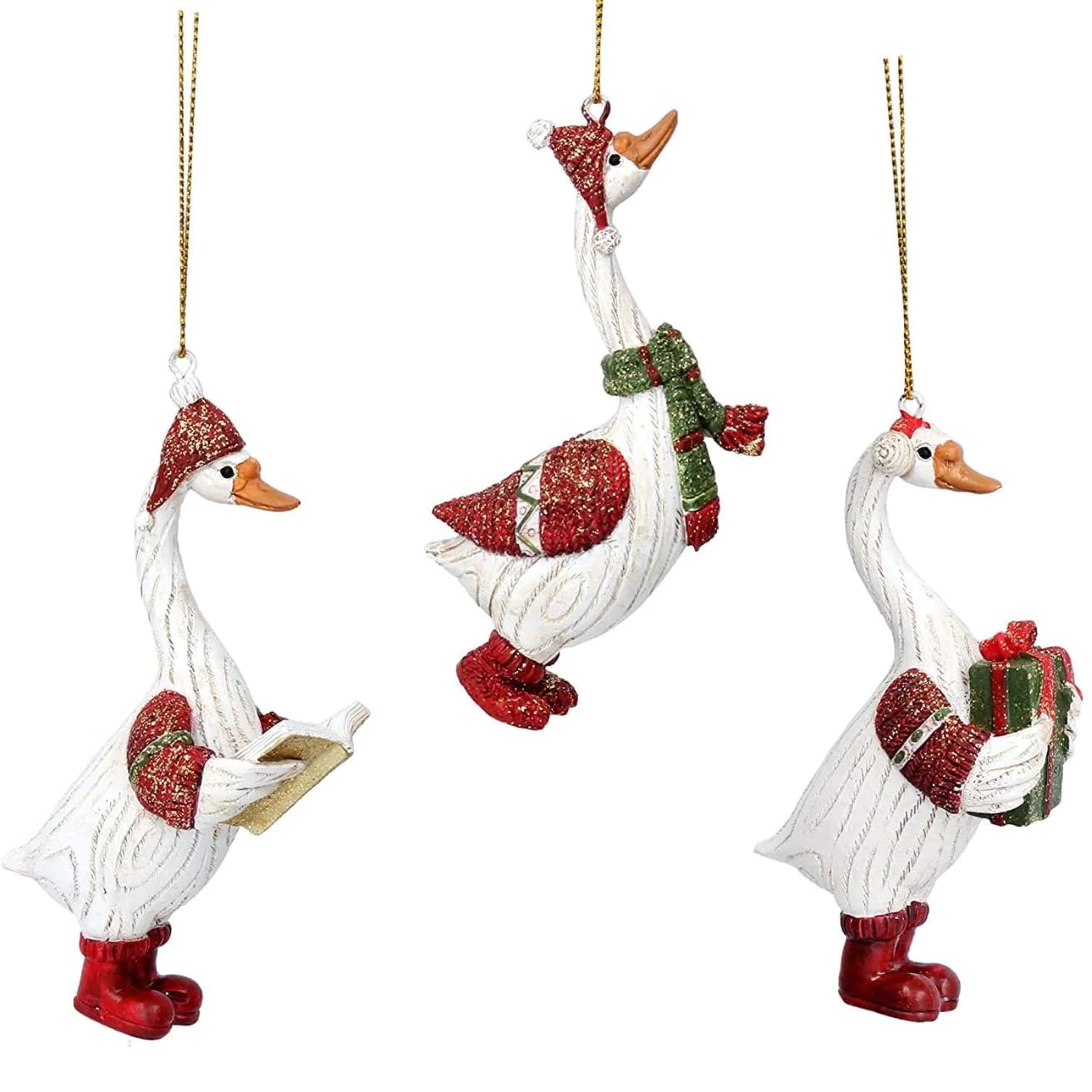 Gisela Graham Goose with Boots Resin Decoration 10 cm Red & White Set of 3