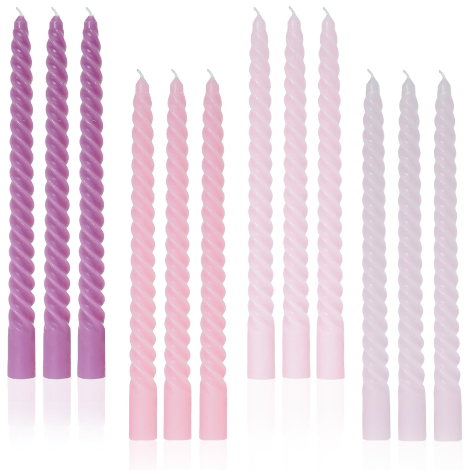 LPUSA Purple Gradient Tall Taper Candles Spiral Candle Sticks,Unscented Pastel Candle for Holiday,Wedding and Home Decoration,10inch,12 Pack(E-Purple Gradient)