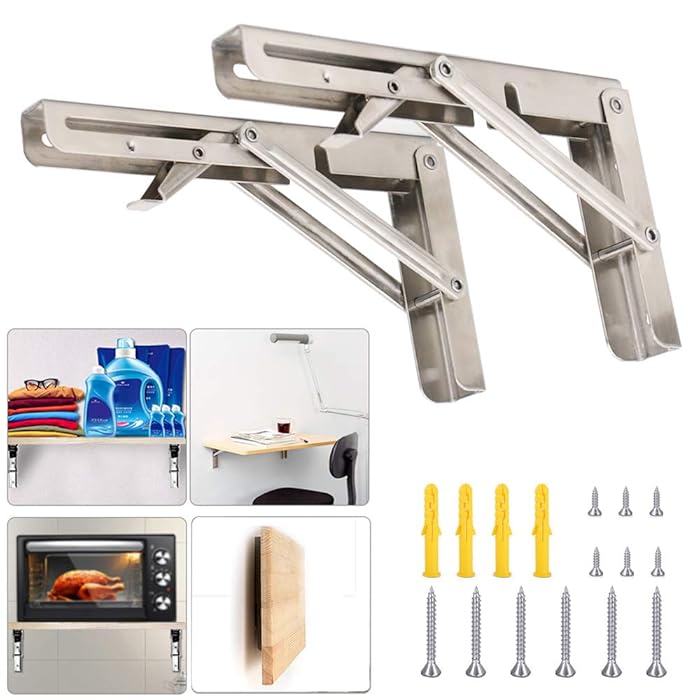 Buy Folding Shelf Brackets with Install Screws, Heavy Duty Stainless