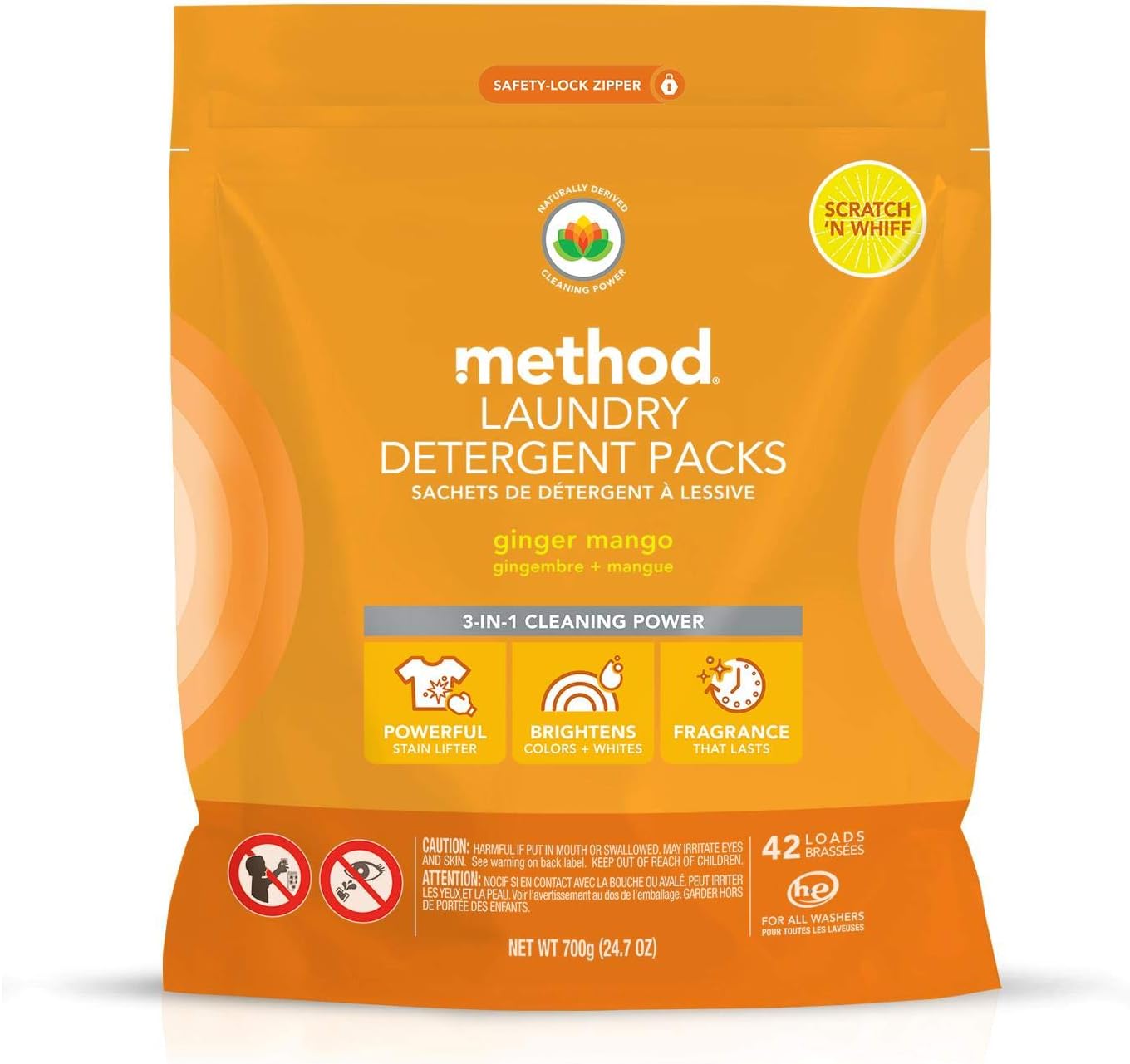 Method Laundry Detergent Packs, Ginger Mango, 42 Count, 1 pack, Packaging May Vary