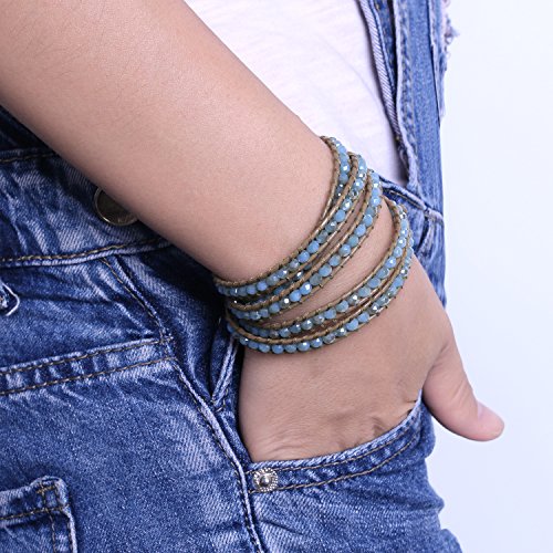 Image of C.QUAN CHI Natural Crystal Bead Bracelet Leather Wrap Bracelet 5 Wrap Stackable Braid Bracelet Bangle Jewelry Birthday Gifts