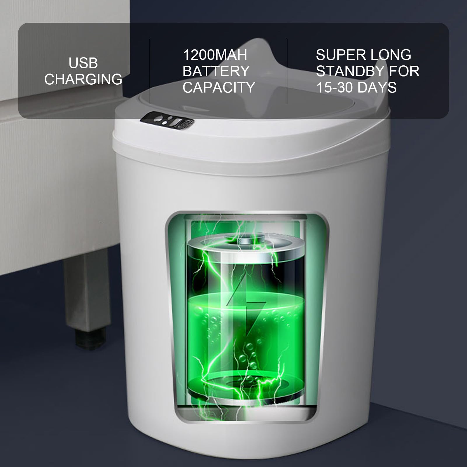 NUOBESTY Intelligenter Sensor Abfalleimer 17l aus Pp mit Akku | Automatisches Öffnen und Schließen, für Zuhause und Hotel, Inklusive Wiederaufladbarem Batteriepaket