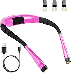 Luminária De Leitura Portátil Com 3 Cores Ajustáveis, Luz Suave Para Olhos, Dobrável E Prática Para Pescoço - Ideal Para Livros, Estudar E Dormir (Cor-de-rosa)
