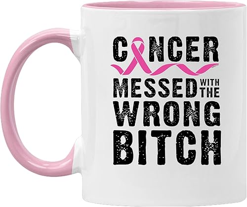 Miniatura 8 de Veracco Cáncer Messed With The Wrong B Breast Cancer Awareness Pink Ribbon Motivacional Faith Chemo Taza de café de cerámica