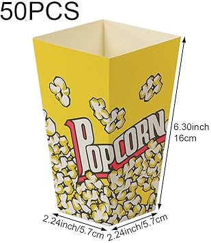 50pcs Popcorn Paper Boxes Popcorn Buckets Popcorn Favor Bags Snack Containers for Movie Night, Birthdays Party Supplies