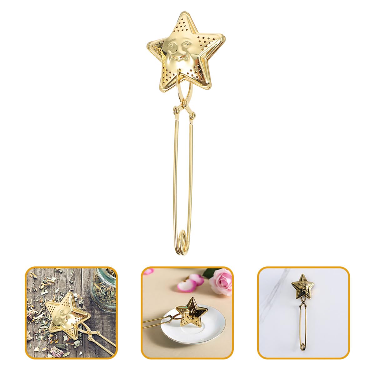 Toyvian Infuseur à Thé Étoiles Lune en Acier Inoxydable Doré Filtre à Thé avec Poignée Usage Quotidien