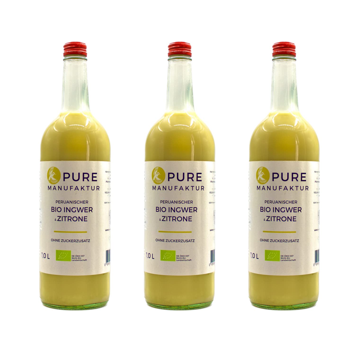 Concentré de Gingembre Bio - un concentré de base de haute qualité issu de gingembre péruvien bio contrôlé- sans additifs, sans sucres (3x1000ml)