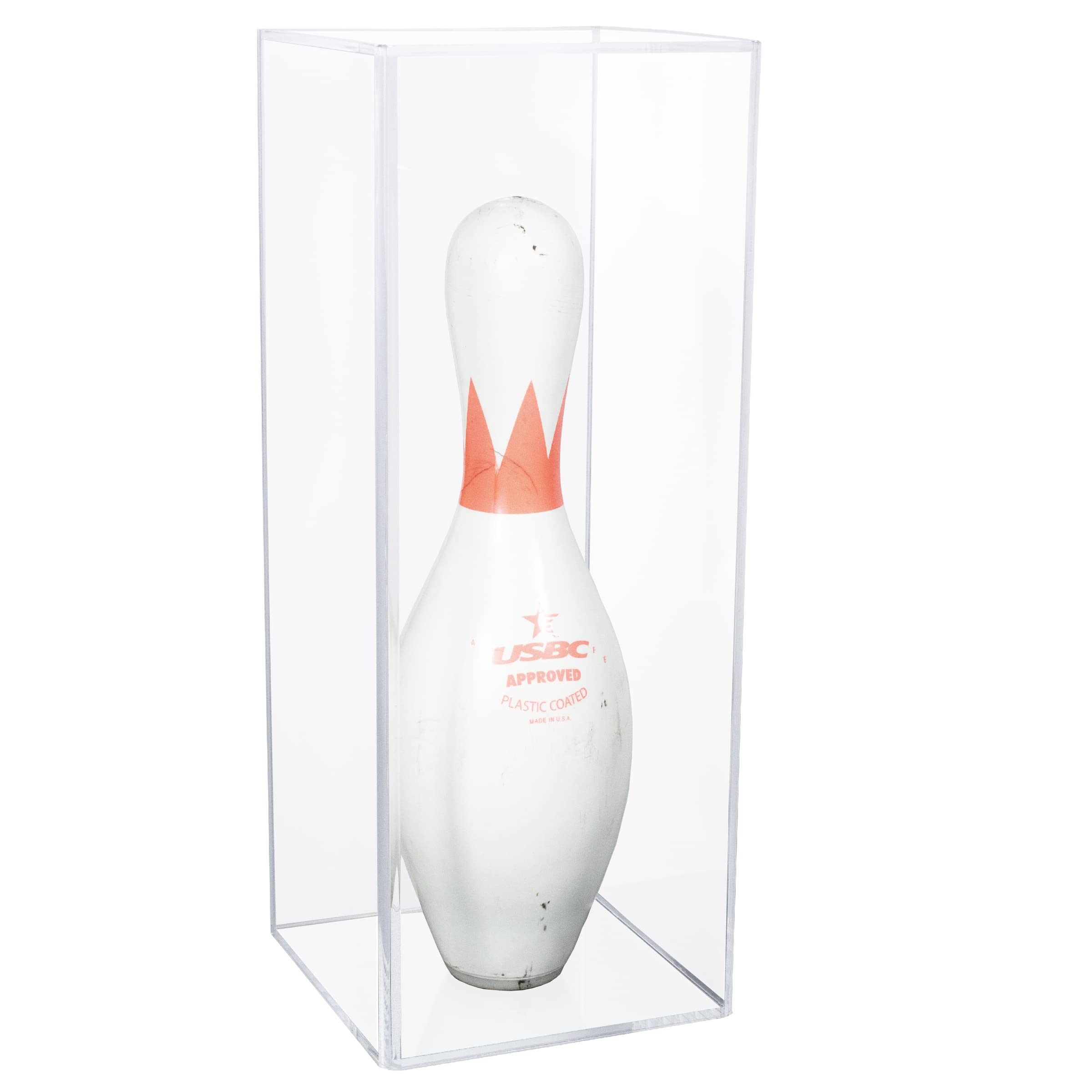 Better Display Cases Acrylic Bowling Pin Display Case with Clear Slide Back Table Top 7" x 7" x 18" (D08/A102)
