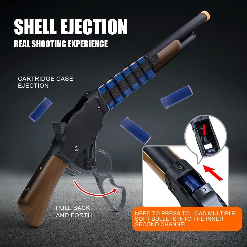 M1887 EVA Empty Shell Ejection Toy (26- Inch) Soft Foam Blaster Shooting Game with Foam Darts, Backyard and Outdoor Games, Education Toy Model for Boys Girls Halloween (Brown)