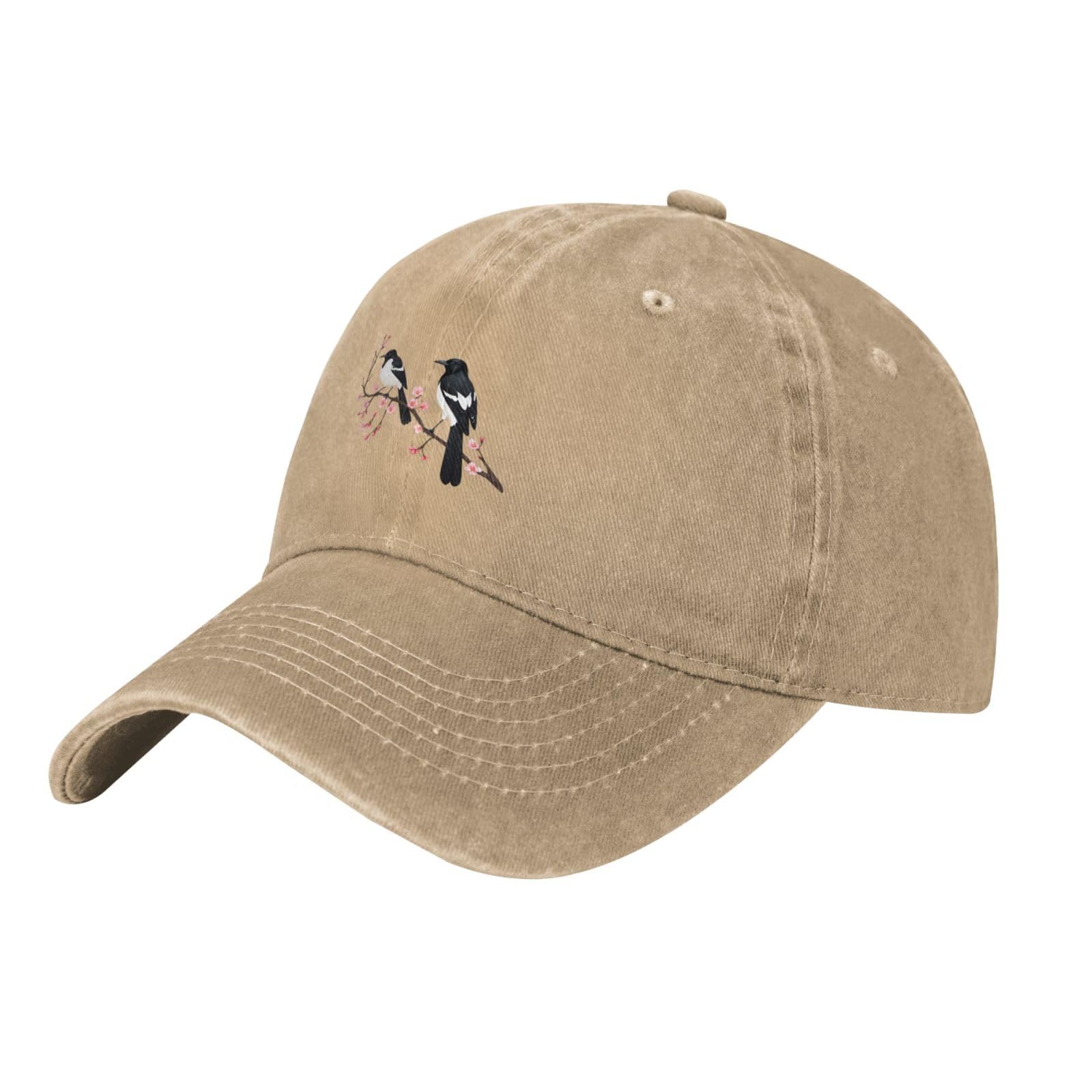 WHJDPP Black Magpies on Plum Blossoms Picture Washed Cowboy Baseball Cap for Adults - Stylish and Breathable Hat