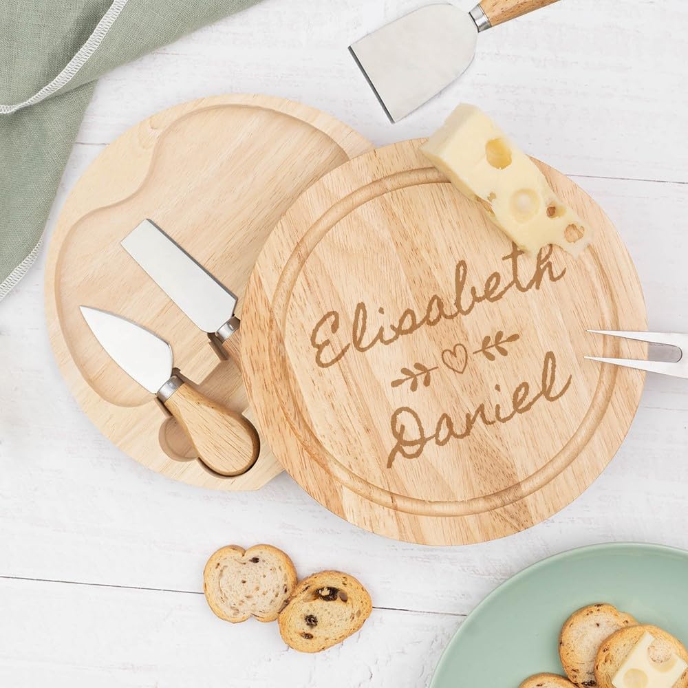 Wanapix Tabla de Quesos Personalizada con 4 Cuchillos de Acero Inoxidable 22 cm
