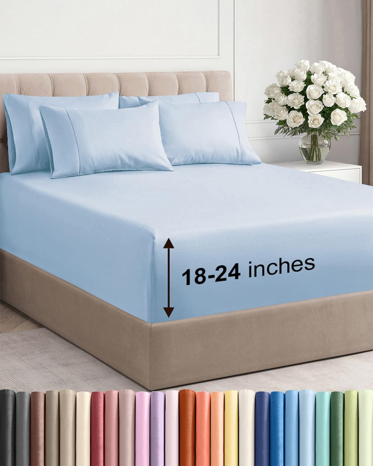 Extra Deep Cal King Sheet Set - 6 Piece Breathable & Cooling - Sky Blue — image 1