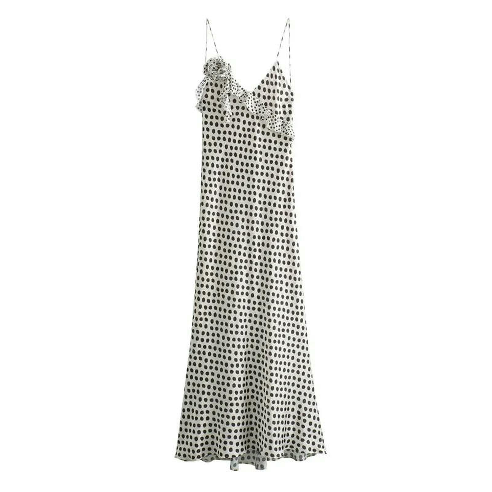 Vestito Donna DOT Abito di Raso Donna Slip Slip Abiti Lunghi per Donne Abbraccio Senza Maniche Abiti Estivi da Festa Estate-Bianco-s