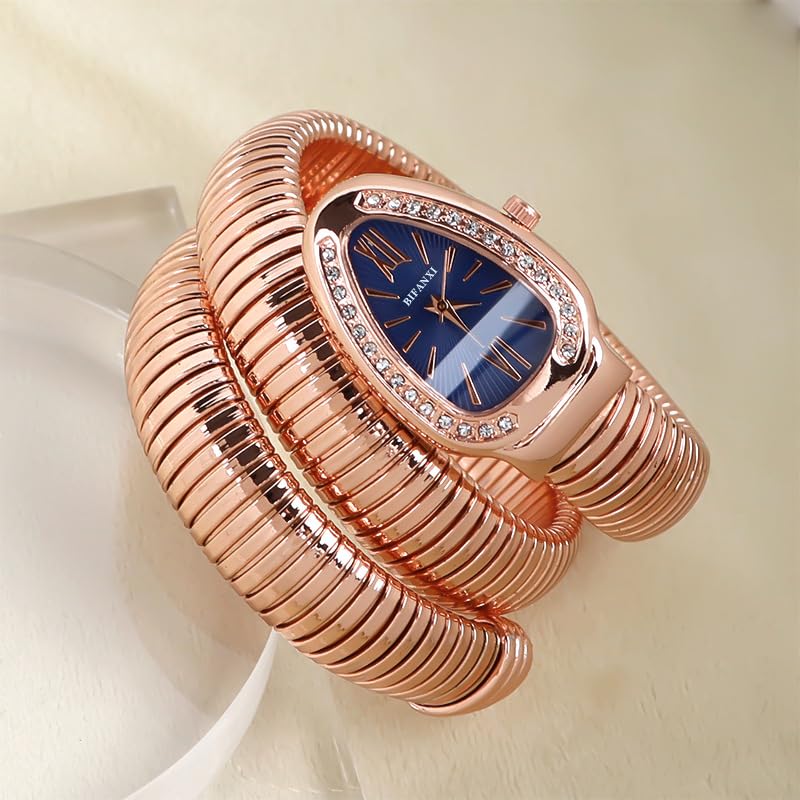 Image of Ladies Snake Bracelet Fashion Watch - Creative Quartz Design, Personality Oval Dial, 50m Waterproof