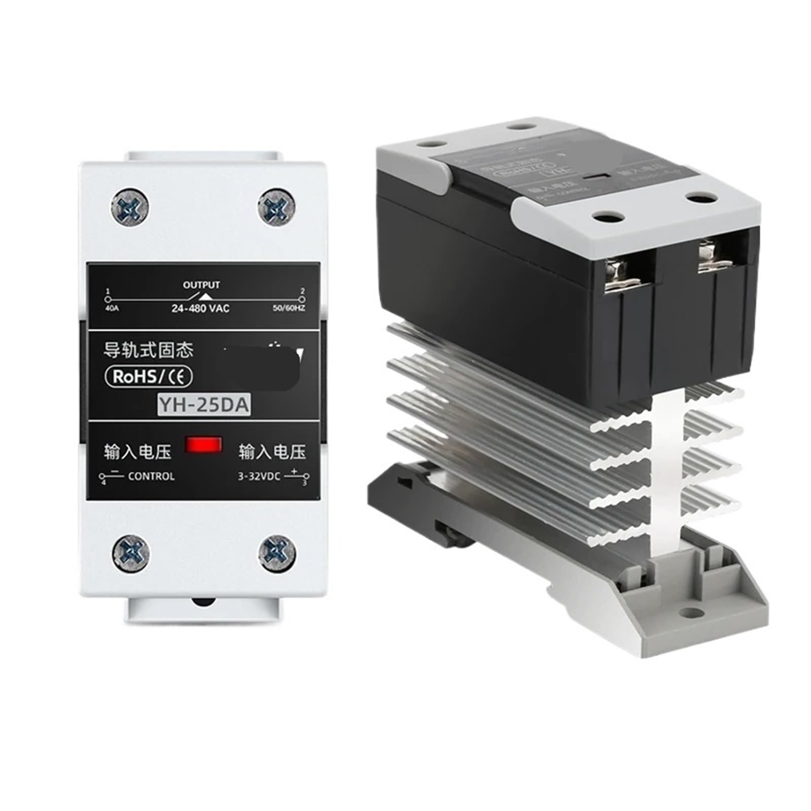 Relè statico a montaggio su binario SSR 10A 25A 40A 60A 80A 100A 120A Controllo CC monofase Controllo CA con dissipatore di calore 1 pezzo(AC-AC,120A)